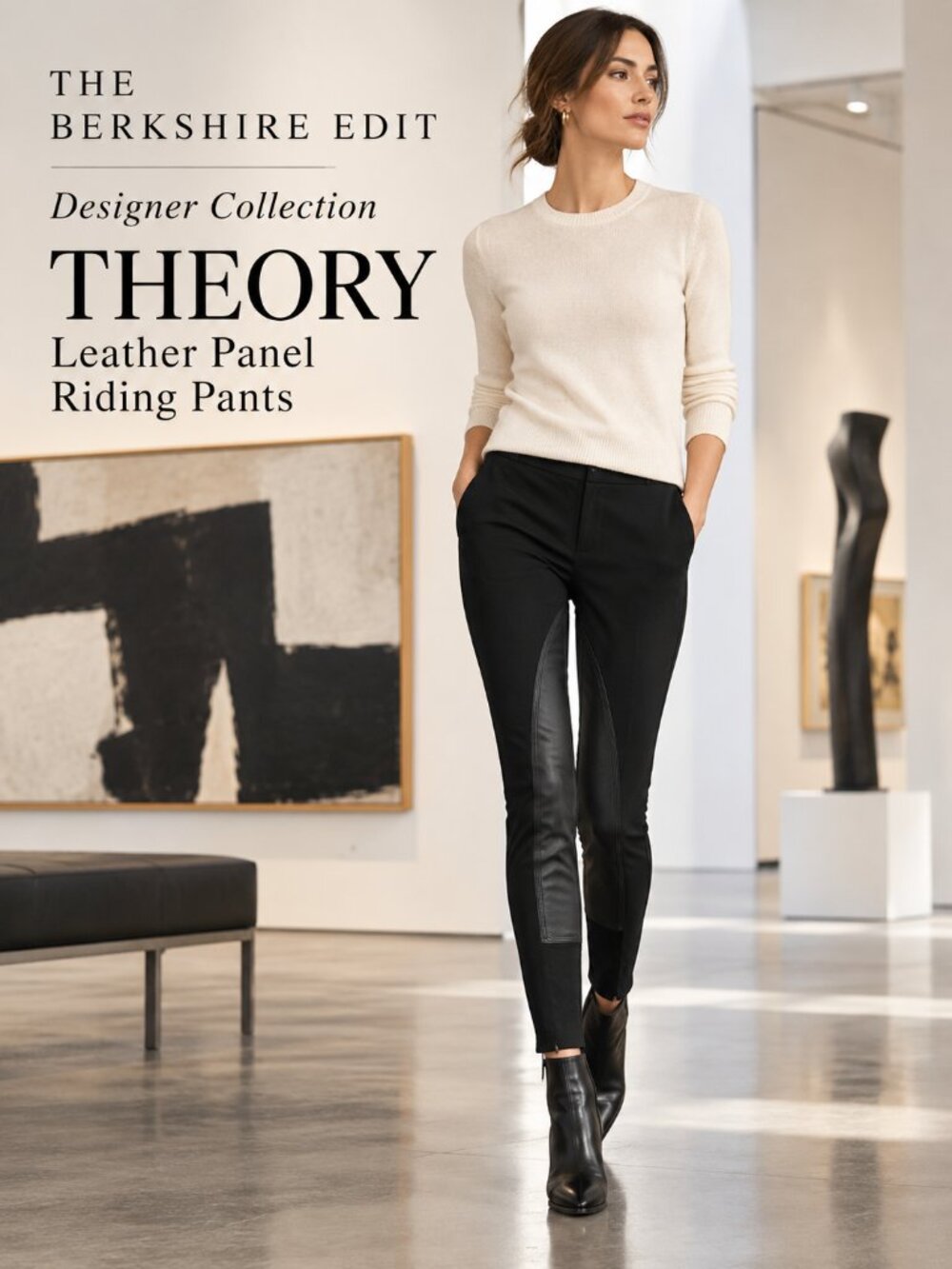 Theory Riding Pant C Black Ponte Lamb Leather Panel Skinny Pants 00